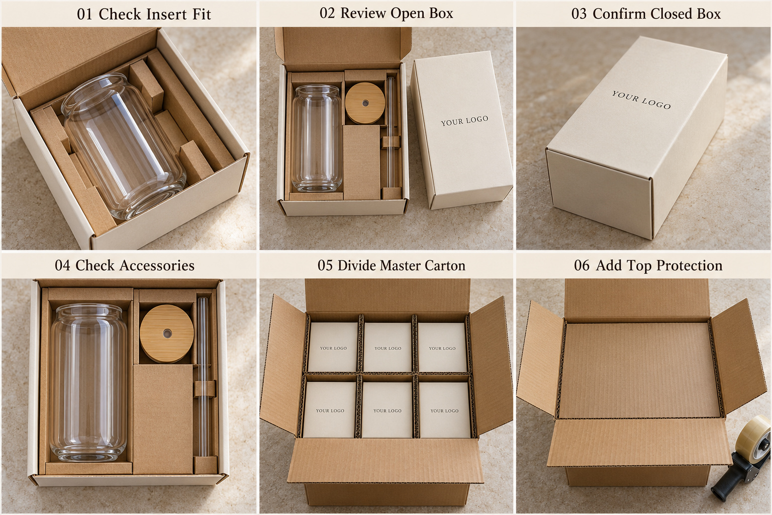 Glass can cup packaging samples and export preparation