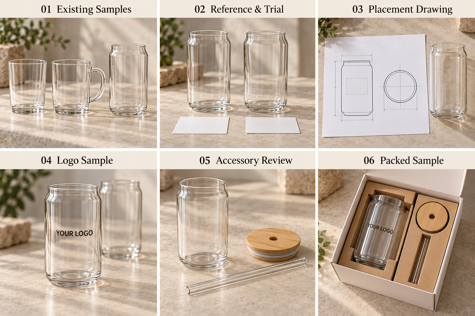 Glass can cup sample development and packaging review