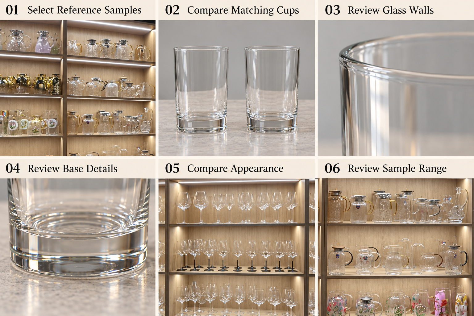 Glass cup comparison with wall and base details