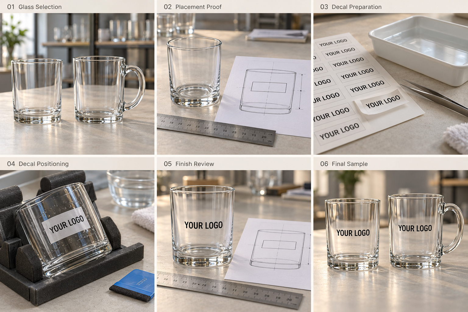 Glass cup decal preparation and logo sample review