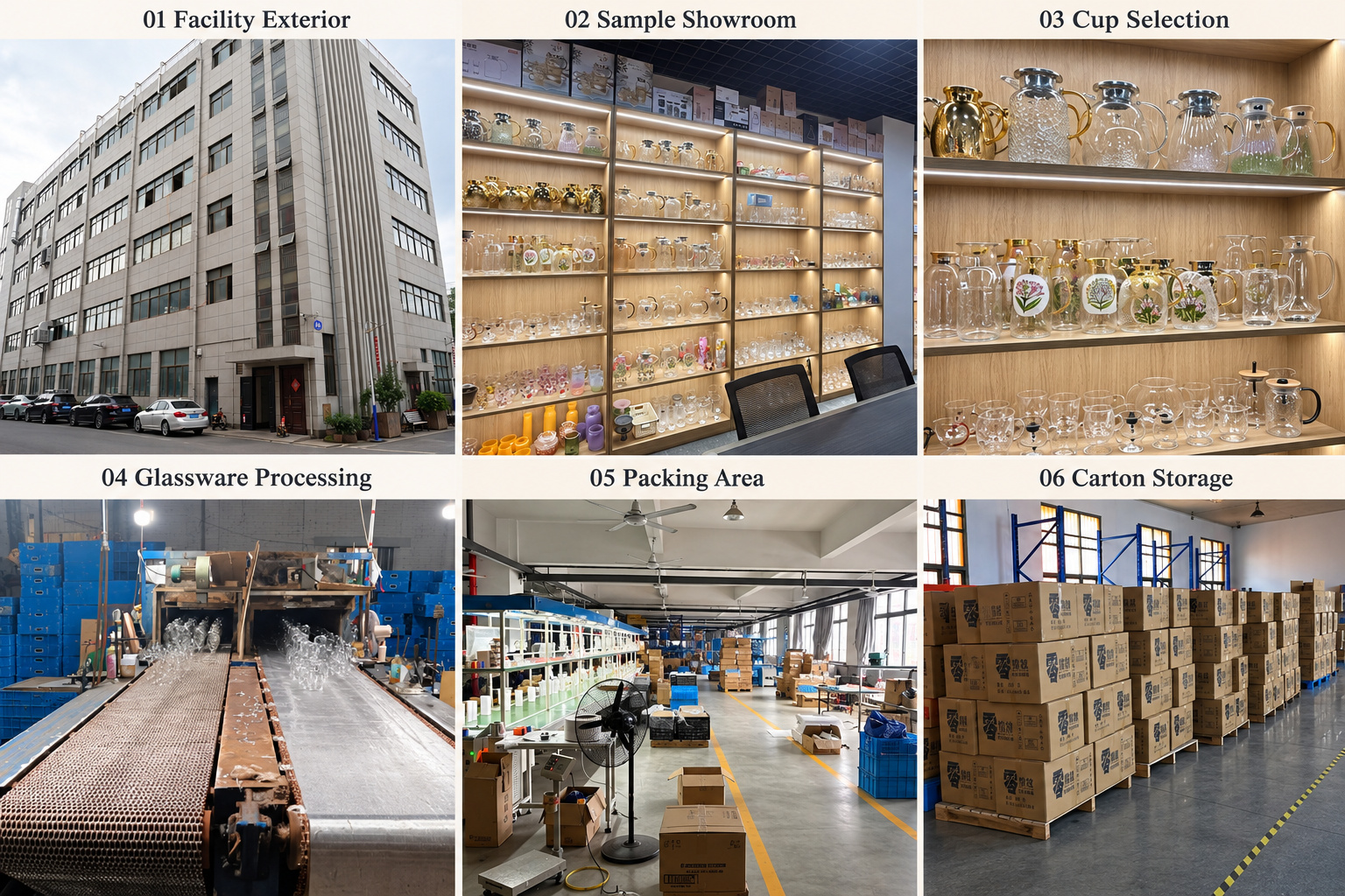 Glass cup facilities, samples, processing and storage