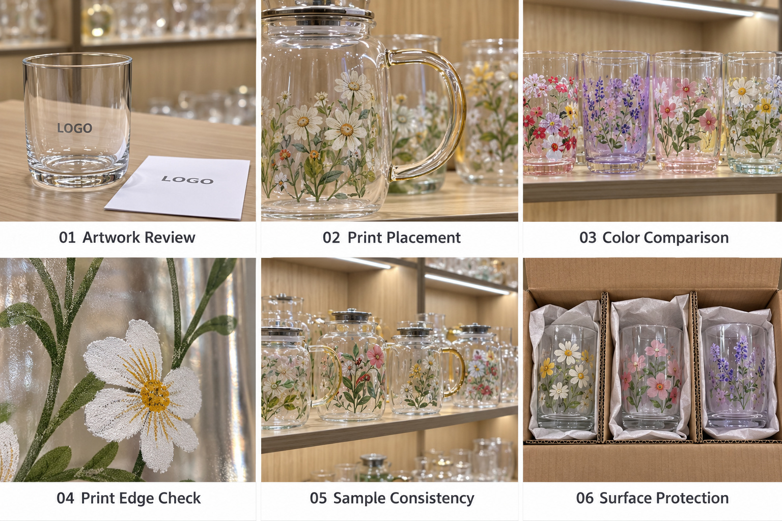 Glass cup print checks and protective packing