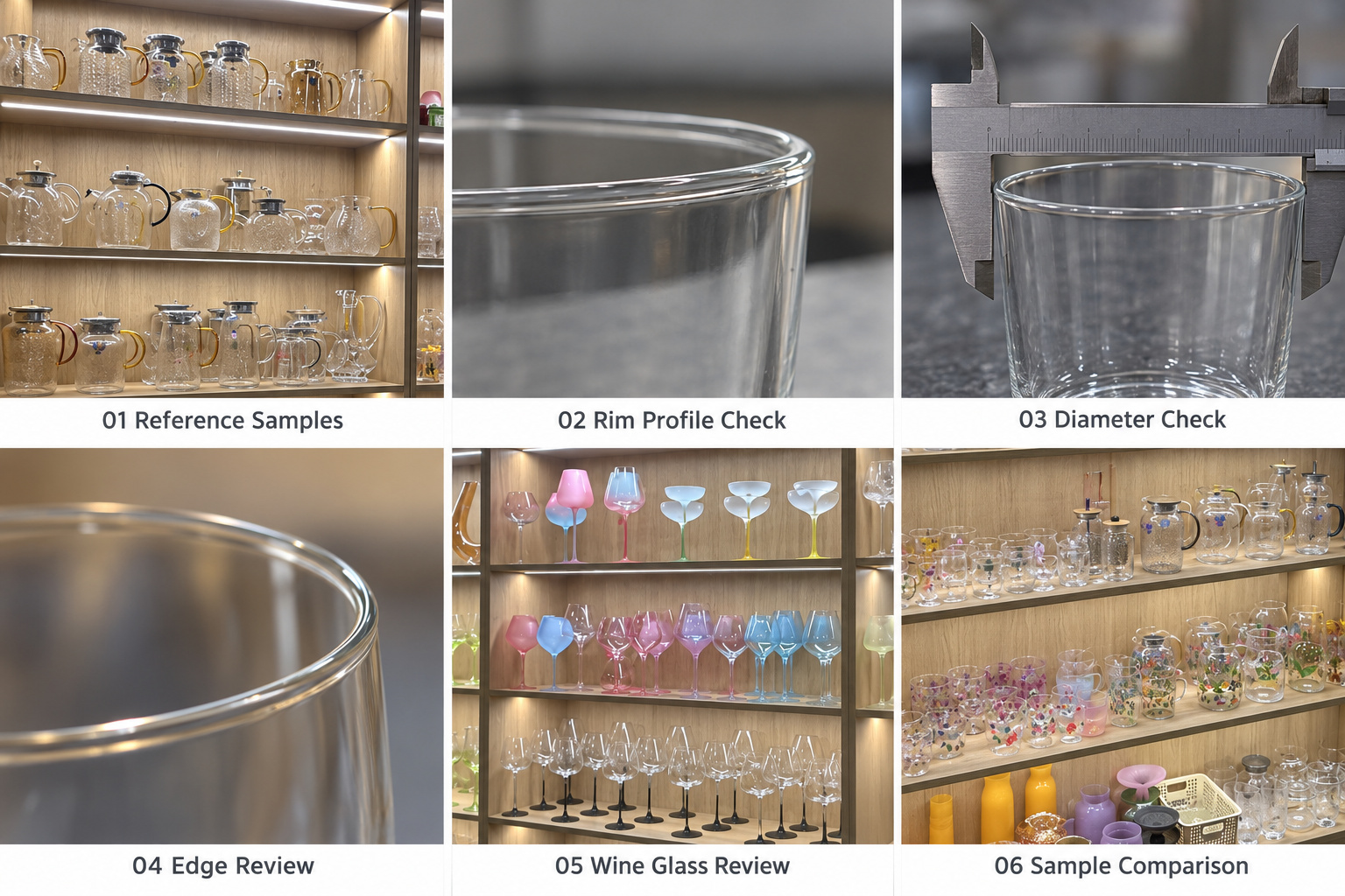 Glass cup rim checks and sample comparison