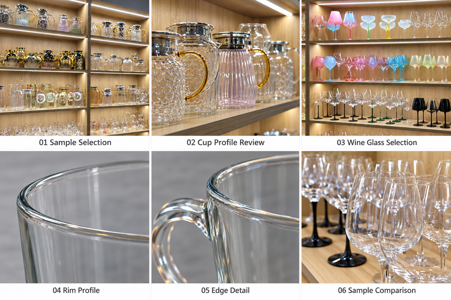 Glass cup rim profiles and edge details