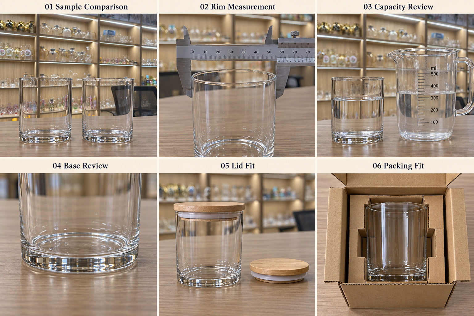 Glass cup sample checks and packaging fit