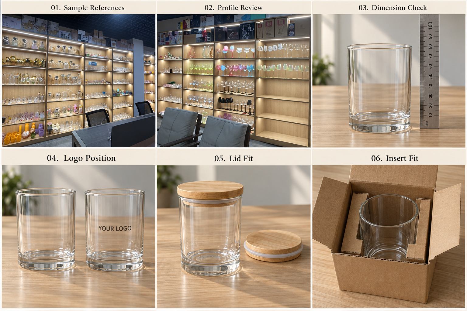 Glass cup samples, dimensions and packaging fit