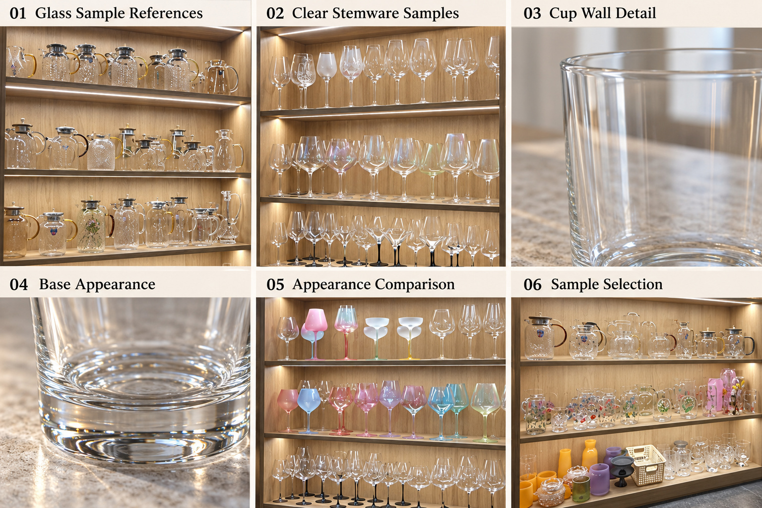 Glass samples with cup wall and base appearance details