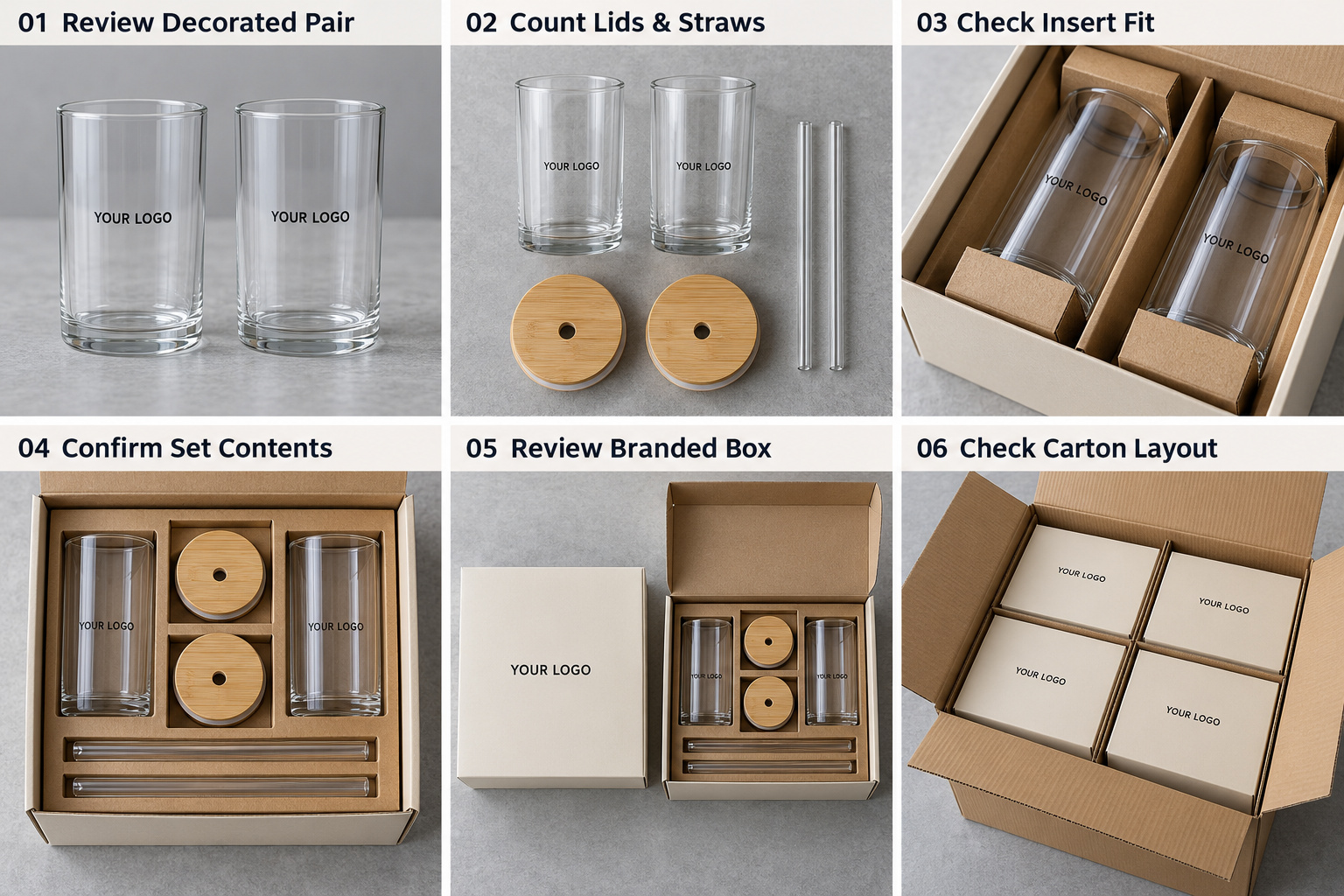 Glass tumbler sets with dividers and export cartons