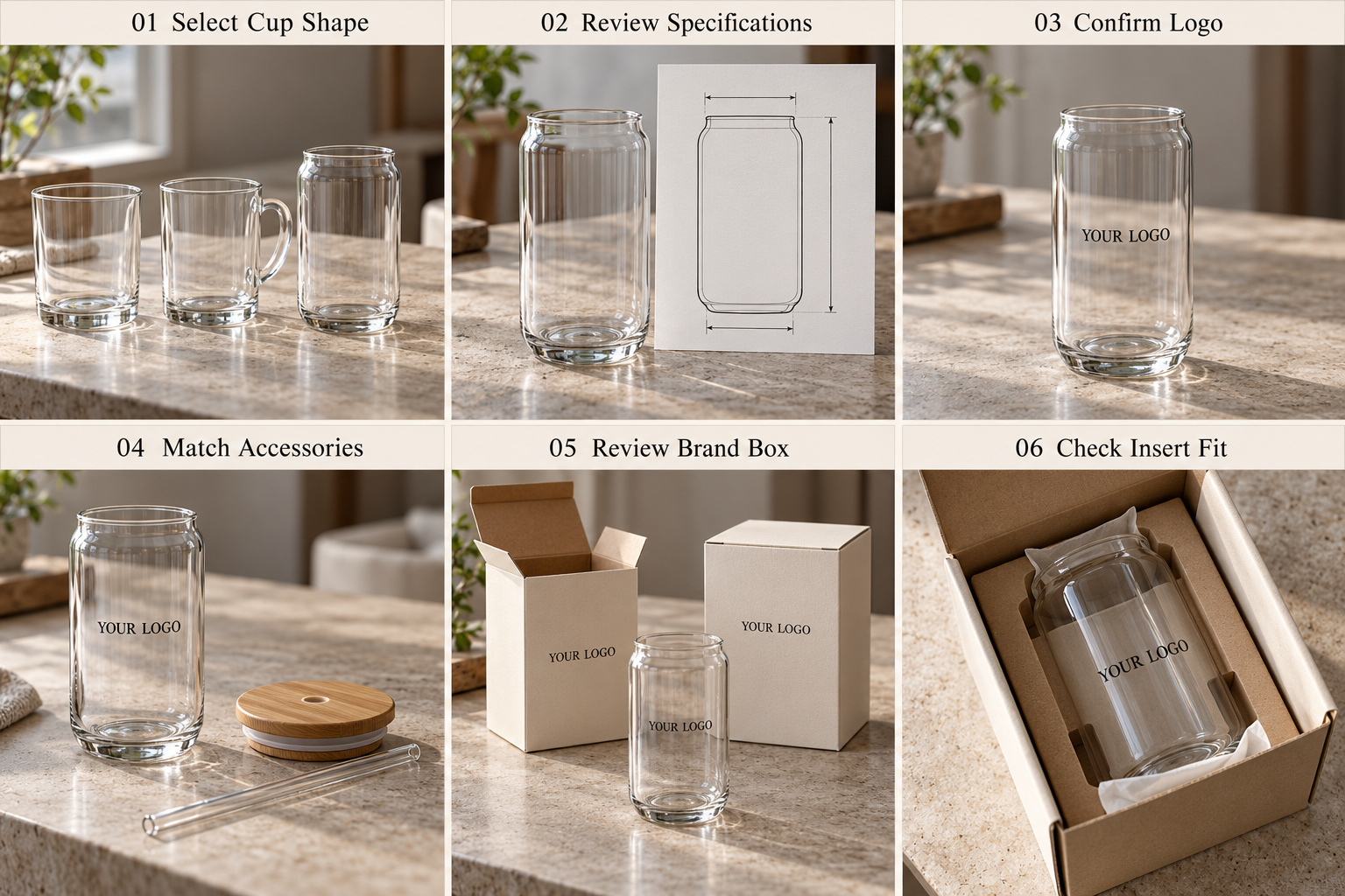 OEM glass can cup and packaging confirmation