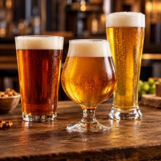 Wholesale beer glasses in different styles for bars and beverage distributors