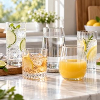 Clear drinking glasses in assorted shapes for wholesale glassware supply
