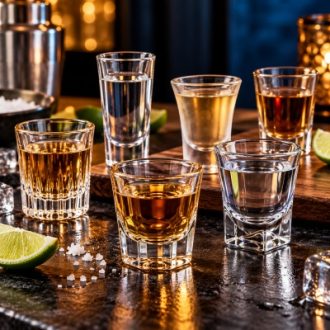 Assorted clear shot glasses for bars restaurants and wholesale distributors