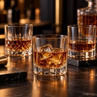 Heavy base whisky glasses with clear textured designs for wholesale buyers